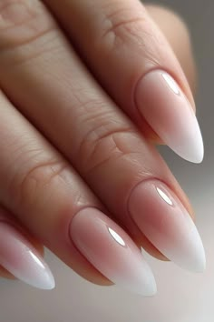 Wedding Nails For Bride Ombre French, Blended French Manicure, Ombre Nails 2024 Trends, Ombre Wedding Nails Brides, Ombré French Tip Almond, French Ombre Nails Almond, Aumbre Nails, Gradient French Tip Nails, Muted French Manicure