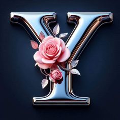 the letter k is decorated with pink flowers and leaves on it's uppercase