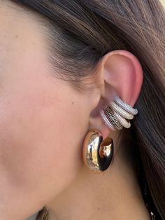 This item is Gold Filled. This is NOT solid gold. It is 18k Gold Mixed with other metals but Long Lasting, Tarnish free and waterproof at a better price point! Long Ear Cuff, Pave Ear Cuff, Diamond Ear Cuff, Fashion Watches, Cubic Zirconia, Ear Cuff, Solid Gold, Piercings, Beautiful Jewelry