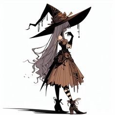 a drawing of a woman dressed as a witch