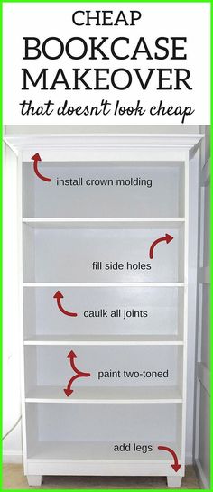 a white bookcase with instructions to make it look like an empty shelf in the closet