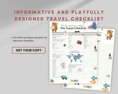 a travel checklist with the words'information and playfully designed travel checklist '