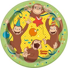 a party plate with three monkeys on it