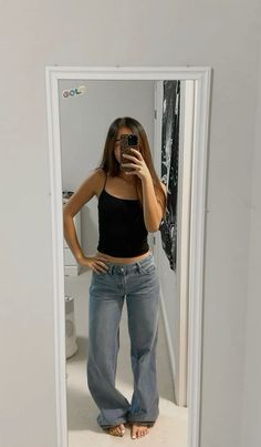 outfit inspo, cute fit ideas, black tank top, pacsun jeans, everyday outfit, easy, quick, aesthetic clean girl Tank Top And Jeans Outfit, Cute Fit Ideas, Tank Top And Jeans, Aesthetic Clean Girl, Aesthetic Clean, Pacsun Jeans, Cute Fit, Fit Ideas, Winter Fits