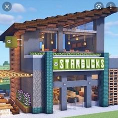 an image of a building that is made out of legos and has the words starbucks's on it