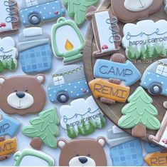 decorated cookies with camp related items on them