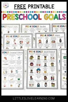 printable preschool goal cards with the text free printable preschool goals