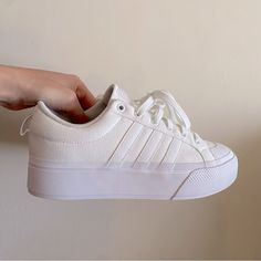 Adidas End Plastic Waste White Canvas Platform Sneakers. Us Size 9, Eu Size 41 1/2. Has A Small Mark Of Discoloration On Back, As Shown. Never Worn. Casual, Athleisure, Grunge, Streetwear, Trendy. Adidas Lace-up Platform Sneakers For Streetwear, High-top Platform Sneakers For Sports With White Laces, Sports Platform Sneakers With White Laces, High-top Platform Sneakers With White Laces For Sports, Sporty Platform Sneakers With White Laces, Adidas High-top Platform Sneakers For Sports, Adidas White Platform Sneakers For Sports, Athleisure Sneakers With White Laces And Round Toe, Adidas White Sporty Platform Sneakers