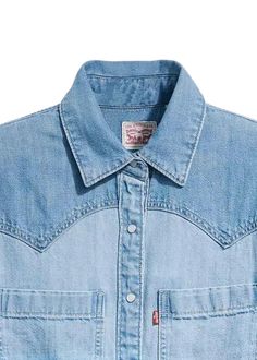 Cowboy boots not included. The Levi's Teddie Denim Shirt is a feminine take on a western staple, with a classic button-up front, two patch pockets, a relaxed fit and a western-inspired yolk design. 80% cotton, 20% recycled cotton Denim Long sleeves Recycled cotton Imported Western Denim Shirt, Levis Shirt, Cowboys Shirt, Wide Brimmed Hats, Swim Accessories, Western Shirts, Sweater Blouse, Denim Shirt, Recycled Cotton