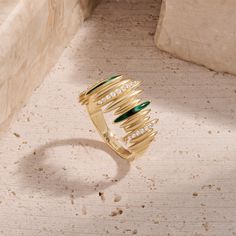 Elevate your style with our Green Enamel Pave Line Statement Ring—a captivating fusion of bold design and timeless elegance. This ring features a striking lines finished with green enamel, creating a dynamic and eye-catching contrast. The vivid green enamel adds a touch of vibrancy to any look. Whether worn alone for a bold statement or paired with other favorites, this Green Enamel Pave Line Statement Ring is a testament to impeccable craftsmanship and contemporary glamour. - Made in 14k solid Luxury Green Rings With Polished Finish, Luxury Green Ring With Polished Finish, Green Enamel Ring For Formal Occasions, Formal Green Enamel Ring With Polished Finish, Elegant Green Enamel Ring With Polished Finish, Luxury Green Open Ring Jewelry, Elegant Green Enamel Ring, Luxury Green Emerald Open Ring, Luxury Green Enamel Jewelry