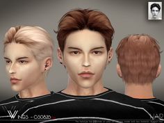 three male avatars with short hair and piercings on their heads, all looking at the camera