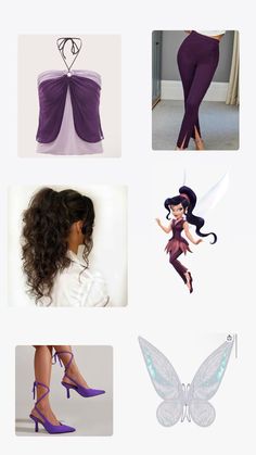 various pictures of different types of clothing and shoes with butterfly wings on the top right side