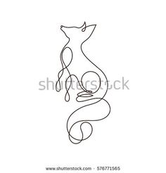 an abstract line drawing of a fox with long tail and tail curled up to the side