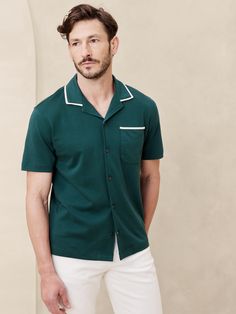 Luxury-Touch Resort Shirt | Banana Republic Resort Shirt, Selling Clothes, Clothing Styles, Luxury Resort, Teal Colors, Hip Length, Chest Pocket, Banana Republic, Vintage Inspired