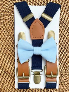 Sky Blue Bow Tie & Navy Buckle Suspenders Set – theboldbowtie Light Blue Bow Tie, Family Photos Wedding, Wedding Ring Bearer Outfit, Blue Suspenders, Wedding Ring Bearer, Suspenders Wedding, Outfit Birthday, Bearer Outfit, Light Blue Wedding