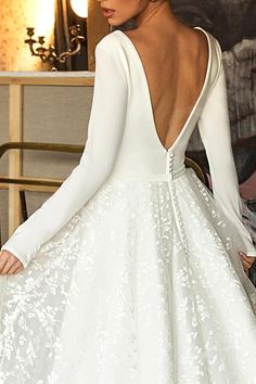 White Tulle A Line Wedding Dress Sexy Deep V Neck Long Sleeves Stunning Back - A Thrifty Bride Shop Bridal Gowns Satin, Tulle A Line Wedding Dress, Wedding Dresses Long Sleeve, Boho Bridal Gowns, A Line Wedding Dress, Deep V Neck, Deep V, White Wedding, Wedding Dresses