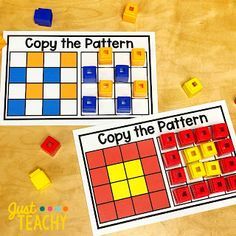 two different color blocks with the words copy the pattern and copy the pattern on them