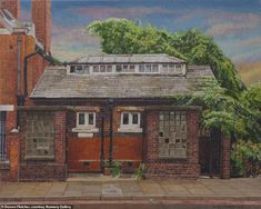 a painting of an old brick building