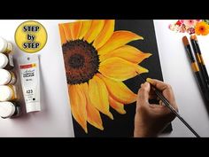 someone is painting a sunflower with acrylic paint and watercolor pencils