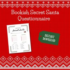 the bookish secret santa questionnaire is on display in front of a red background