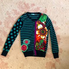 Girls Desigual Cardigan Sweater Brand New Without Tags Girls Size 9/10 Fun Multicolor Long Sleeve Cardigan, Playful Multicolor Long Sleeve Cardigan, Cute Multicolor Long Sleeve Cardigan, Playful Fitted Long Sleeve Sweater, Thrift List, Tiger Applique, Artsy Clothing, Weird Girl, Upcycle Clothing