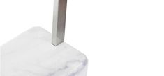 a white marble pedestal with a metal handle on it's end, against a white background