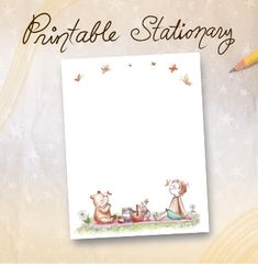 Send some sweet greetings with this printable stationary inspired by A.A. Milne's "Winnie-the-Pooh." This stationary features Christopher Robin, Piglet, and the main bear himself: Winnie-the-Pooh. A fun way to send some springtime greetings and also great to send out all year long, too! This item is a digital download item, no physical item will be shipped to your address. Simply download and print out as many as you need.

This stationary can be used for various uses:
 • Letters
 • Lists
 • Give with a box of cookies & give out as a treat
 • Scrapbook Embellishments
 • Can be used in Party Games
 • Drawing Pages
 • Invitations
 • Any other DIY uses, the list is endless! Winnie The Pooh Invitations, Pooh Printable, Birthday Winnie The Pooh, Letter Stationary, Games Drawing, Stationary Cute, Drawing Pages, Pooh Invitation, Printable Stationary