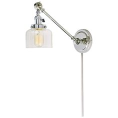 This 1 light Swing Arm Wall Sconce from the Soho Shyra collection by JVI Designs will enhance your home with a perfect mix of form and function. The features include a Polished Nickel finish applied by experts.   Product Features Include: Brand: JVI Designs  Collection: Soho Shyra  SKU: 1255-15-S4  Category: Swing Arm or Wall Lamp  Finish: Polished Nickel  Glass: Clear  Material: Steel/Brass  Width: 5.00  in.  Height: 21.00  in.  Extension/Depth: 21.00  in.  Backplate/Canopy Width: 5.00  in.  Ba Arm Lamp, Barn Lighting, Lamps For Sale, Wall Candles, Edison Bulb, Wall Light Fixtures, Gracie Oaks, One Light, Polished Nickel