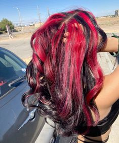 g @ meliblends #pink #hair #chunkyhighlights #y2k Pink Babylights, Babylights On Dark Hair, Pink Chunky Highlights, Black Hair Highlights, Red And Pink Hair, Older Hair, Pink And Black Hair, Chunky Highlights, Hair Mistakes