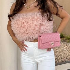 New With Tag. Color: Pale Pink Ref. 1822/057 Crop Top With Straight Neckline. Side Hidden In Seam Zip Closure. Materials: Body: 99% Polyester. 1% Elastane Lace: 100% Polyester Tulle Crop Top, Pink Mesh Top, Ruffled Tops, Crop Top Women, Cottagecore Fashion, Strapless Crop Top, Tube Tops, Off Shoulder Crop Top, Vintage Swimsuits