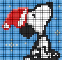 a cross stitch pattern with a dog holding an umbrella in it's mouth, on a blue background