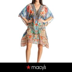 in stock Vibrant Print V-neck Tunic, Chic Multicolor V-neck Dress For Vacation, Vibrant Print V-neck Kaftan For Beachwear, Multicolor Short Sleeve V-neck Dress For Vacation, Multicolor Floral Print V-neck Dress For The Beach, Casual V-neck Kaftan For Daywear, Chic Printed V-neck Kaftan, Spring V-neck Beachwear Kaftan, Spring V-neck Kaftan For Beachwear