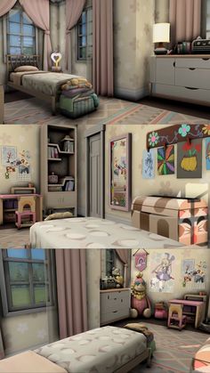 this is an image of a child's bedroom in the style of cartoon art