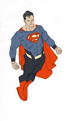 a drawing of a man in a superman suit flying through the air with his hands on his hips