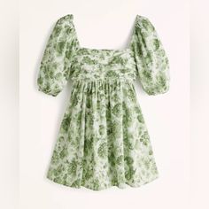 Green And White Floral Mini Dress. Elastic Back Gives Plenty Of Stretch. Sleeves Can Be Worn On Or Off Shoulders. Cotton Blend, Machine Washable Has Pockets! Crossover Dress, Abercrombie And Fitch Dresses, Ditsy Floral Dress, Metallic Pants, Puff Sleeve Mini Dress, Sequin Rompers, Ruched Bodice, Short Sleeve Mini Dress, Ruched Dress