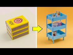 two different pictures one has a yellow target and the other is a blue carton