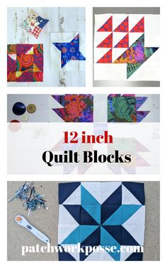 several different quilt blocks with the words, 12 inch quilt blocks