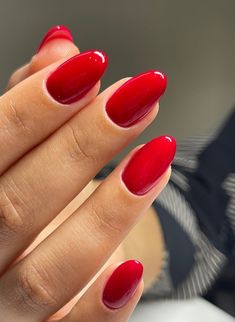 Red Oval Nails Short, Short Red Nails Black Women, Red Spring Nails 2024, Red Round Acrylic Nails, Tort Hello Kitty, Paznokcie Hello Kitty, Oval Acrylic Nails, Sophisticated Nails