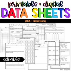 printable and digital data sheets for students to use in the classroom or at home