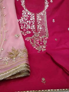 Item Overview ATHARVA Hand Embroidery Salwar Kameez/Embroidery Neck Hot Pink/Chiffon Gota Dupatta Baby Pink/Cutom Stitch/Tunic/Patiala/Anarkali/Churridar/ Dno. CH1676 Fabric: * Shirt - Chanderi Silk- Hand Embroidered Neck - Hot Pink color - 2.5 Mts - Beautiful Hand Embroidery * Dupatta: Chiffon Chinnon Dupatta Baby Pink- Beautiful Gota Work Dupatta/All over Embroidery - 2.5 Mts- Latkans Tassels * Bottom Santoon Silk 2.5 Mts. Excusive Hand Embroidered Party Wear Punjabi Suit. Customization: * Fab Hot Pink Punjabi Suit, Pink Anarkali Suits, Patiala Salwar Kameez, Engagement Gown, Gota Embroidery, Embroidery Dupatta, Heavy Dupatta, Pink Anarkali, All Over Embroidery