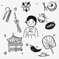 South Korea Drawing Easy, Korean Line Art, Small Easy Doodles, Cute Small Easy Doodles, Drawing Motivation