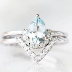 Aria Aquamarine Ring Set- Sterling Silver Popular Engagement Rings, Sterling Silver Rings Set, Diamond Stacking Rings, Aquamarine Engagement Ring, Stacking Ring Set, Silver Ring Set, Aquamarine Ring, March Birthstone, Wedding Ring Designs