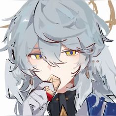 an anime character with grey hair and blue eyes