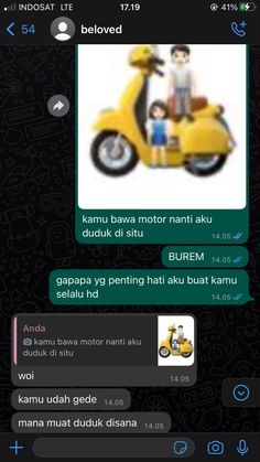 an image of two people on a scooter texting to each other and the caption is below