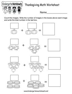 thanksgiving math worksheet for kids to practice counting and subming the numbers in each box