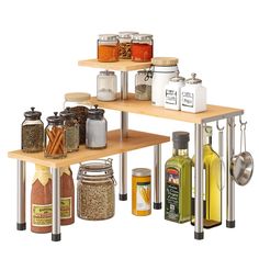 three tiered spice rack with spices and condiments