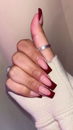 #nails #fallnails #nailinspo #maroon #laobarbienails Burgundy Nails Coffin Shape, Red Wine French Tip, Simple Maroon Nails, Maroon French Tip Nails Acrylic, Maroon French Nails, Burgundy French Tip Nails Acrylic, Wine Red French Tip Nails, Burgundy Tip Nails, Maroon French Tip