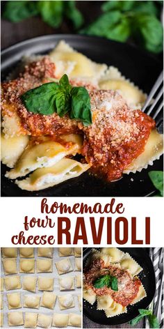 homemade ravioli recipe with fresh basil leaves and parmesan cheese on the top