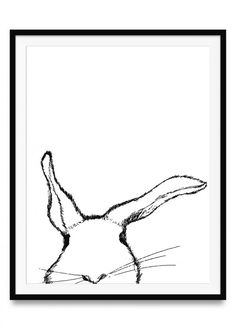 a black and white drawing of a cat's head in the shape of a rabbit