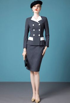 Look like you stepped off the runway in this Ensemble Emalia! This high-end professional suit has got style and sophistication for days. The slim fit fashion formal skirt ensures you can always show off your curves. Professional Skirt Suit With Suit Collar For Semi-formal Occasions, Tailored Skirt Suit For Career, Office Lady Style, Tailored Skirt Suit For Career Office Wear, Tailored Office Lady Skirt Suit For Career, Fitted Professional Career Suits, Professional Fitted Suit For Career, Professional Skirt Suit With Suit Collar For Formal Occasions, Professional Fitted Skirt Suit With Notch Lapel, Fitted Notch Lapel Professional Skirt Suit